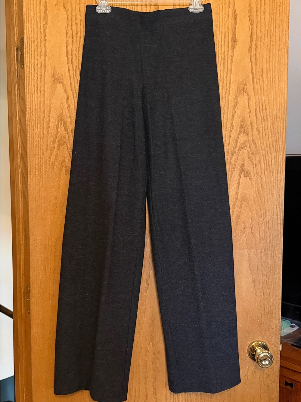 Eileen Fisher 100% Wool Charcoal Wide‑Leg Pants